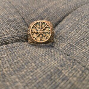 Men's Viking Size 7 Cigar Band Adjustable Gold Tone very Cool Pinky Ring